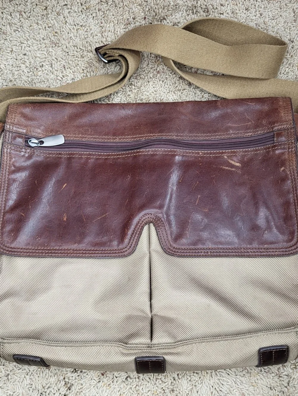 Fossil Vintage Y2k Two-Tone Canvas Messenger Bag in Beige and Brown